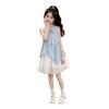 Girls Princess Dress Sleeveless Sweet Bow Solid Color Kids Over 4 Y.O.