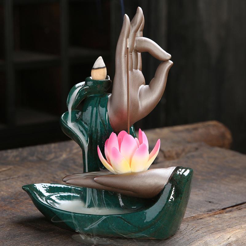 

Дзен-Будда, ручні курильниці, тримач для пальника з зворотним потоком, лотос, домашній декор, палички для аромату, кадильниця. жовтий