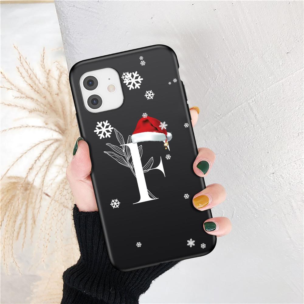 Vánoční dárek Art White Letter A To Z Pouzdro pro iPhone 13 Mini 12 11 13 Pro Max X XS Max 7 8 Plus Cute Red Hat Shockproof Cover