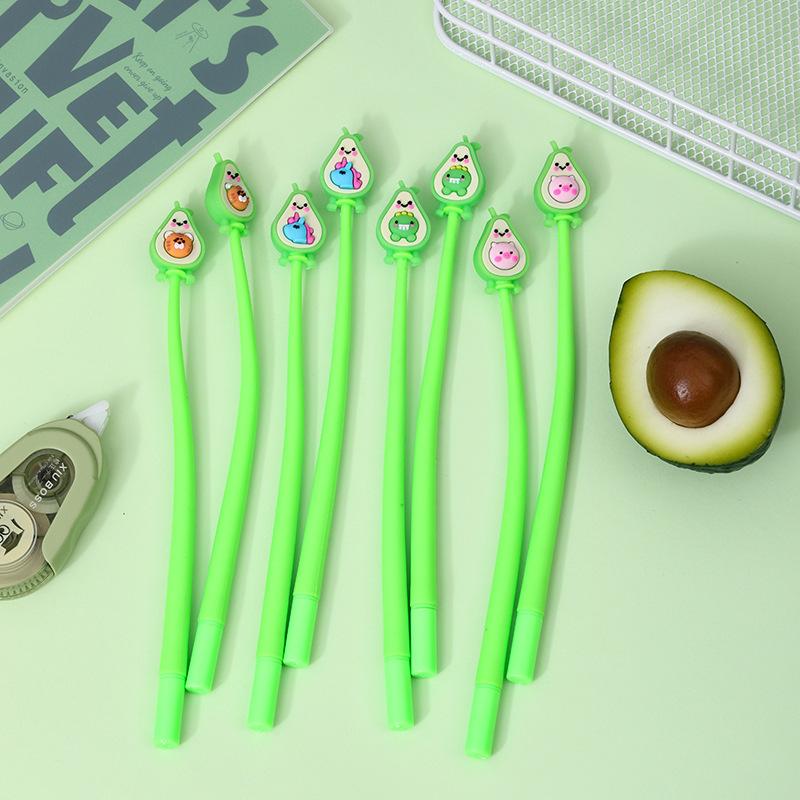 Back To School Season 48pcs 0.7mm Soft Glue Avocado Shake Neutral Pen Cartoon Fruit Shape Shake Pen Black Signature Pen Gift Pen