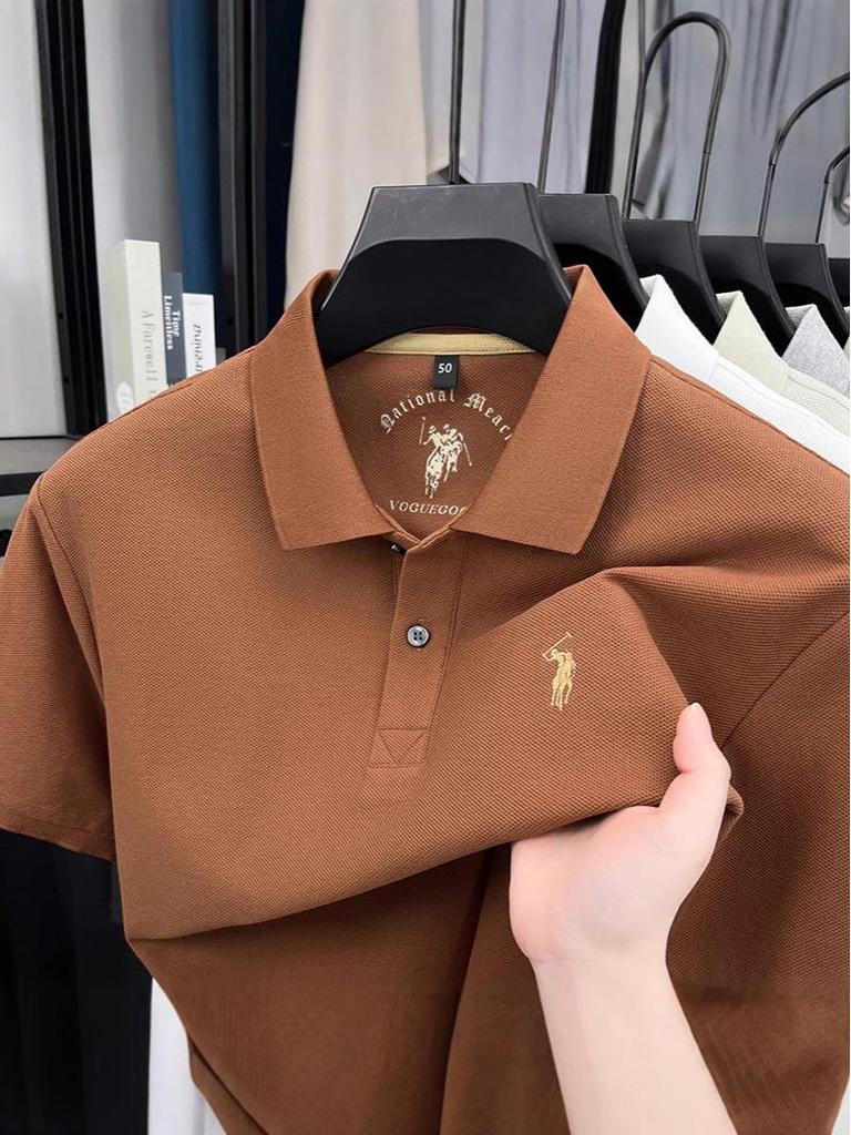 Men's Pony Logo Embroidered Cotton Polo Shirt - Short Sleeve, Turn-Down Collar, Casual Fit