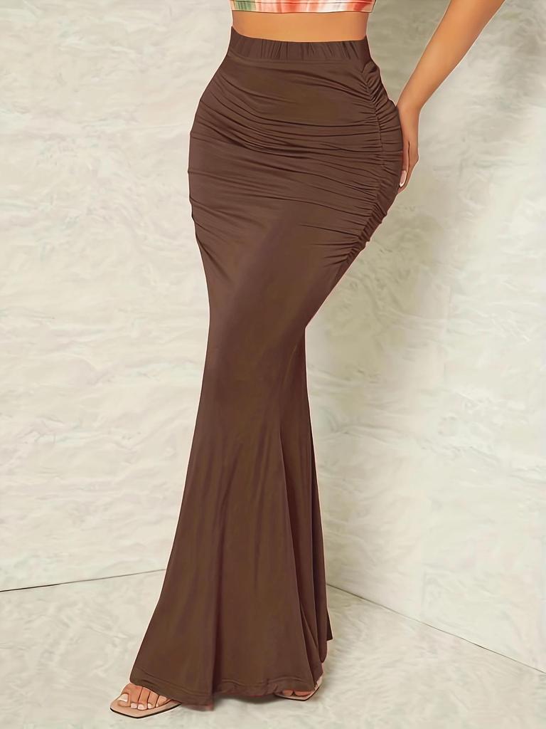 European and American High-Waisted Elastic Pleated Fishtail Midi Skirt for Autumn and Winter