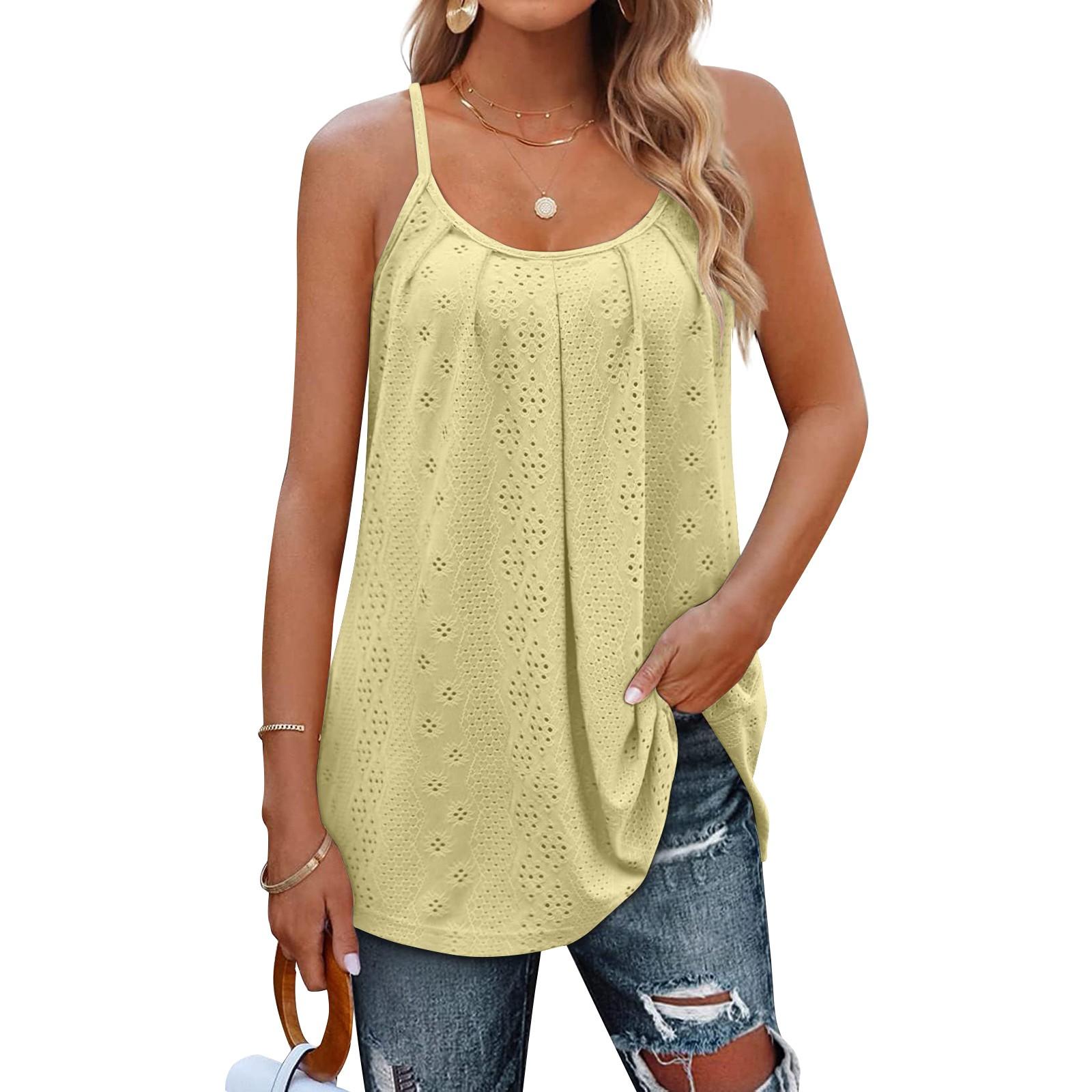 

Женская верхняя однотонная свободная футболка без рукавов с круглым вырезом XL жёлтый