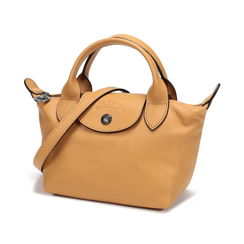 Longchamp Le Pliage Cuir 17 Lambskin Dumpling Bag Mini Women handbags Honey 1500757P15