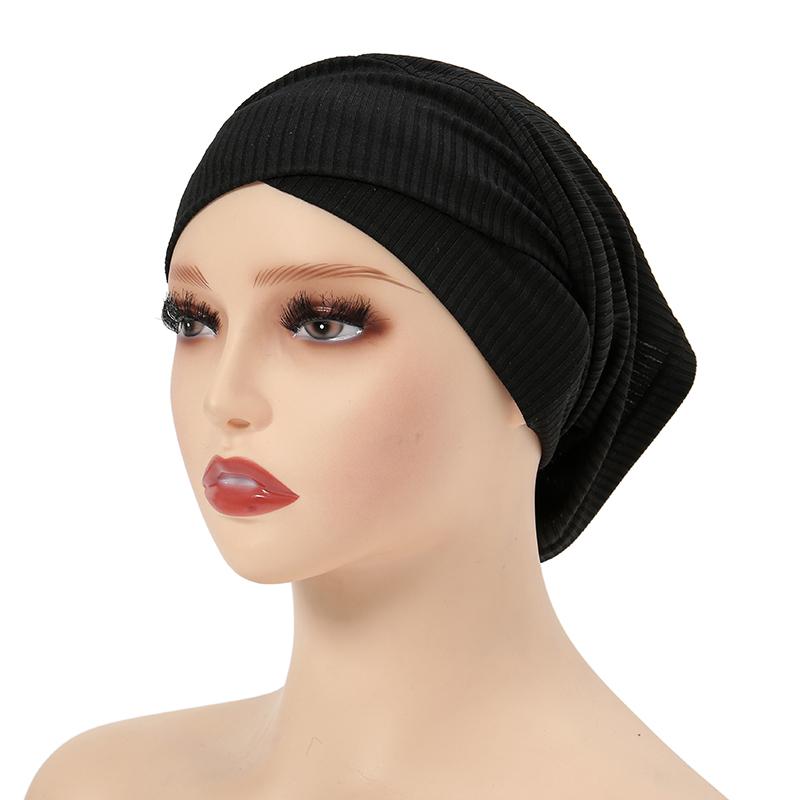 Fashion Plain Front Cross Inner Hijab Turban Stripe Elastic Instant Hijab Women Hijabs Undercap Muslim Headscarf  28*22CM