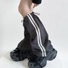 Damen Harajuku Seitliche Doppelt gestreifte Cargo Beinabdeckung mit Kordelzug Motorrad Baggy Fußlose Socken Beinstulpen Gamaschen