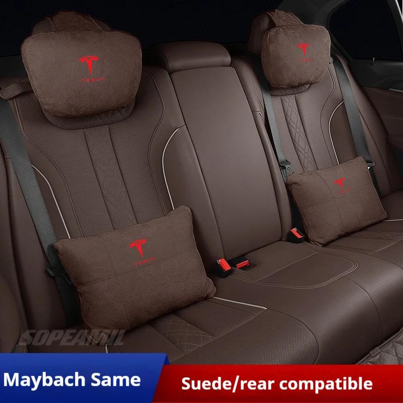 Suede Car Headrest Neck Support Seat Lumbar cushion Soft Neck Pillow Pad For Tesla Model 3 Model Y Model S Model X Accessories