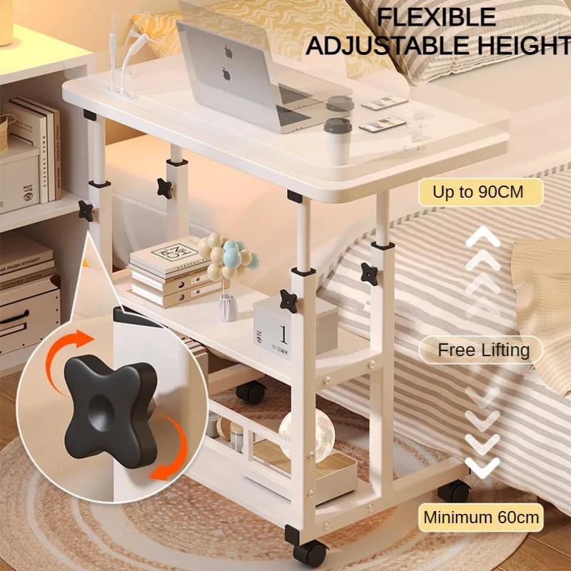 Mobile Portable Desk Adjustable Height Study Table with Storage Shelf Bedside Desk for Working Eating OPTIONAL USB Fan & Light