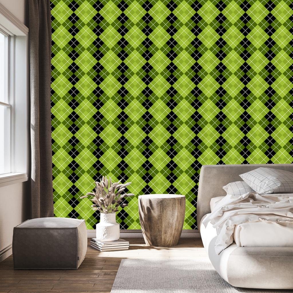 Green Lime and Olive Checkered Wallpaper for Living Room and Bedroom 50x1000