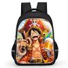 16 Inch Black Cartoon One Piece Backpack Mochila, Light Weight Unisex School Backpack Travel Daypack for Boys Girls Age 6-10