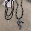 Gothic Punk Layered Choker Necklace Set With Black Cross Pendant Zinc Alloy Dark Aesthetic Multi-Strand Statement Jewelry