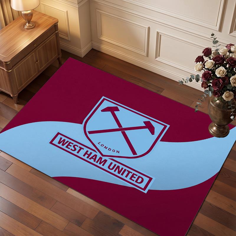 West Ham United Fußball Druck Kristall Samt Teppich, Bequemer Wasserabsorbierender Rutschfester Innenboden Teppich