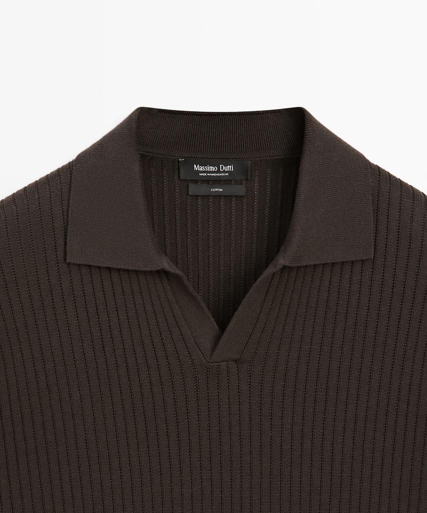 Masimodutti 100% Cotton Ribbed Knit Polo Shirt