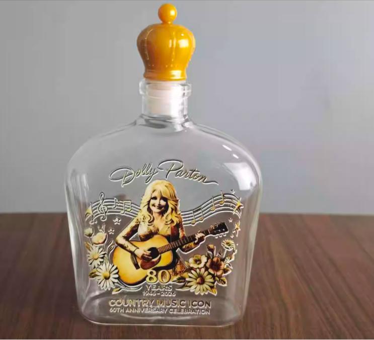 

Dolly Parton Premium Country Music Themed Whiskey Decanter, Handcrafted Clear Glass Liquor Bottle with Guitar & Floral Relief