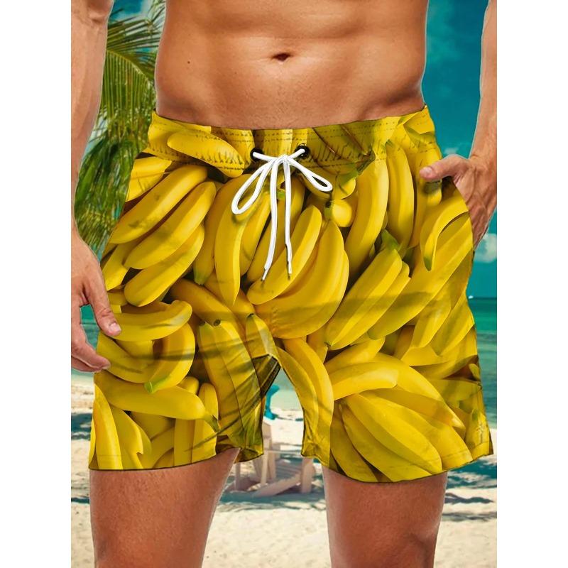 3d Vegetables and Fruits Printed Men's Swimsuit Japanese Fish Hawaiian Shorts Men's Summer Swim Shorts Drawstring Casual Shorts
