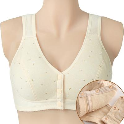 Comfortable and Simple Soft Cotton Without Steel Rings and Front Button Bra Printed Without Steel Rings Vest Style Front Button Underwear