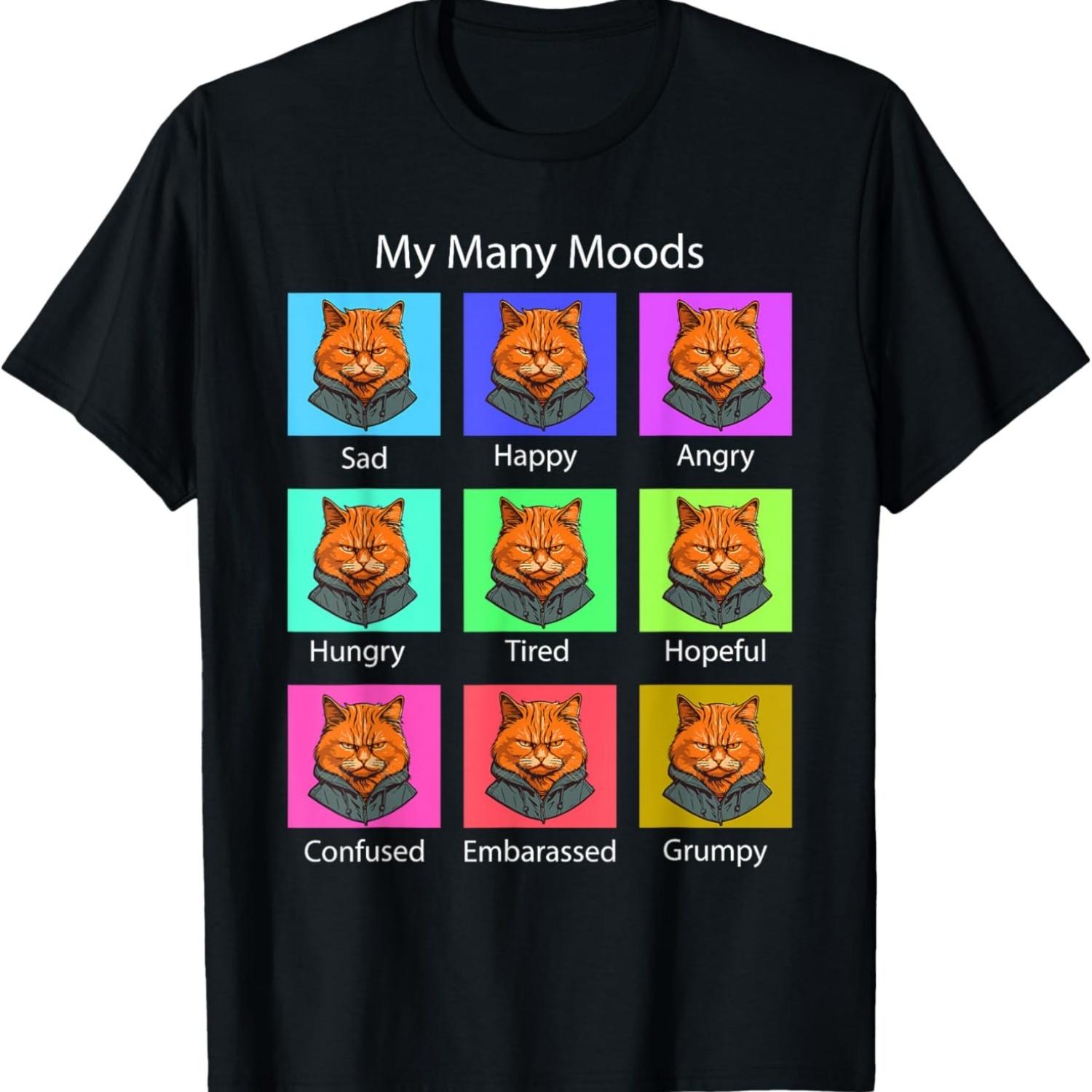 My Many Moods Funny Cat Grumpy Face - Kitten Cat Lover T-Shirt(2) S чёрный
