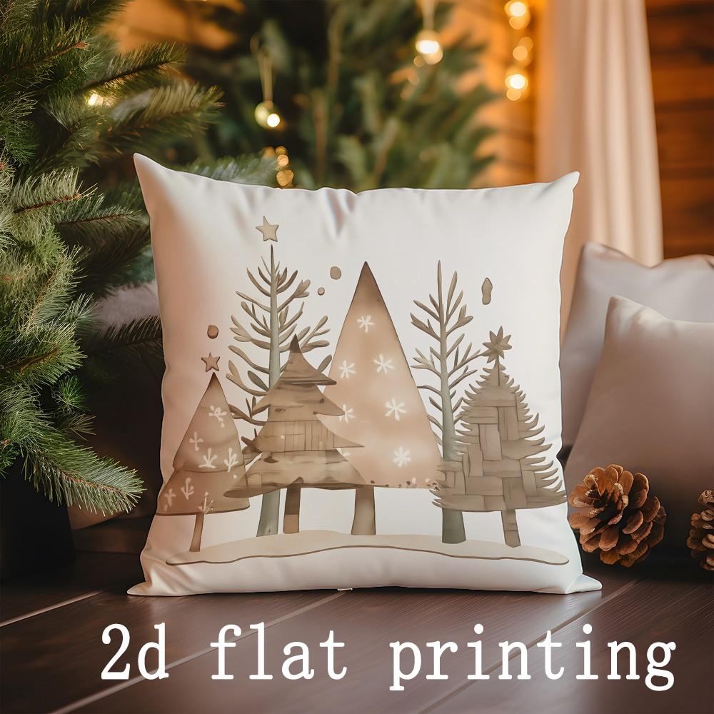 Home Decor Deer & Trees Merry Christmas Pillow Covers Pattern Cushion Cover Suitable For Sofa Bedroom Car Pillow Cover