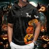 Men's Halloween Short Sleeve Henley Shirt Pumpkin Print Casual Lightweight Breathable Top with Buttoned Collar for Seasonal Wear