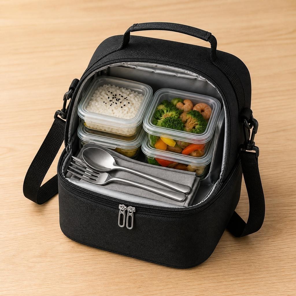 Portable Insulated Lunch Bag with Adjustable Shoulder Strap Double Layer Design Large Capacity for Work School Travel Outdoor Use