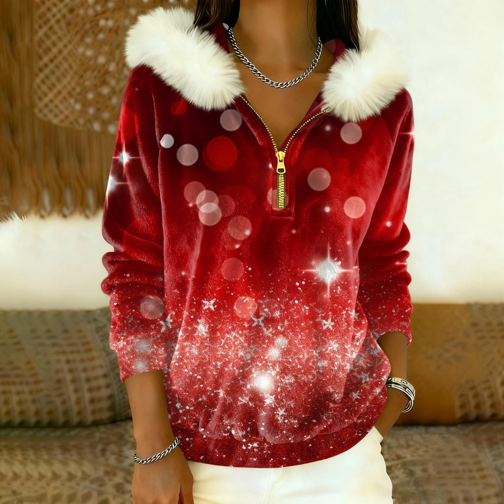 Damska luźna i wygodna codzienna moda bluza z kapturem z krótkim zamkiem błyskawicznym i długim rękawem z konwencjonalnym nadrukiem