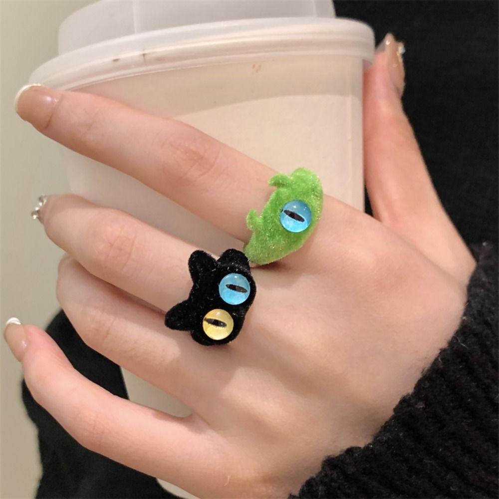 

Pile Coating Cat Eye Ring Open Adjustable Ring Kawaii Eyes Finger Ring Party