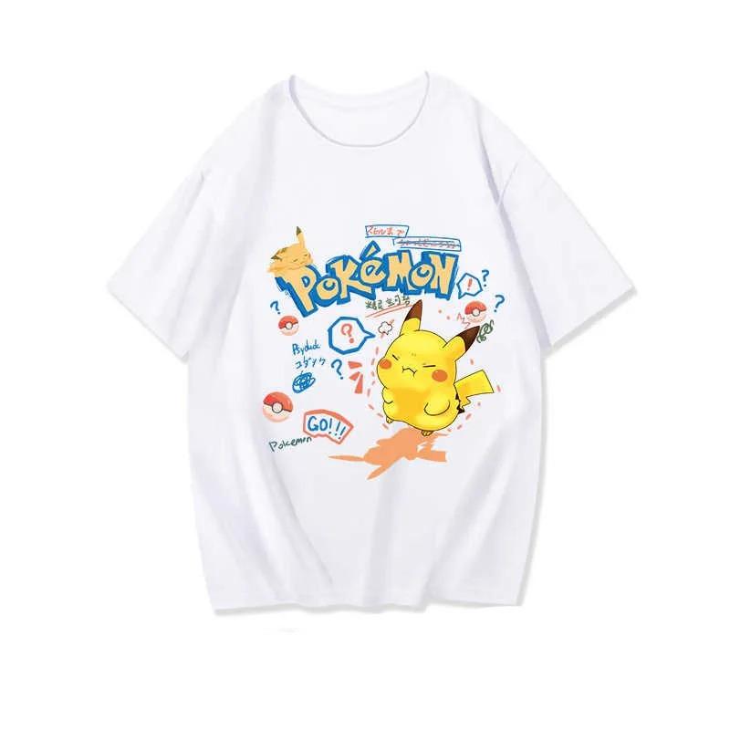 Pokémon Pikachu Graffiti Style Oversized T-Shirt Cute Yellow Pocket Monster Black Casual Streetwear Unisex Women And Men T-shirt