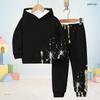 Kids Boys Girls Hooded Long Sleeve Printed Two Piece Set Black Gold Sweatshirt Cuffed Pants