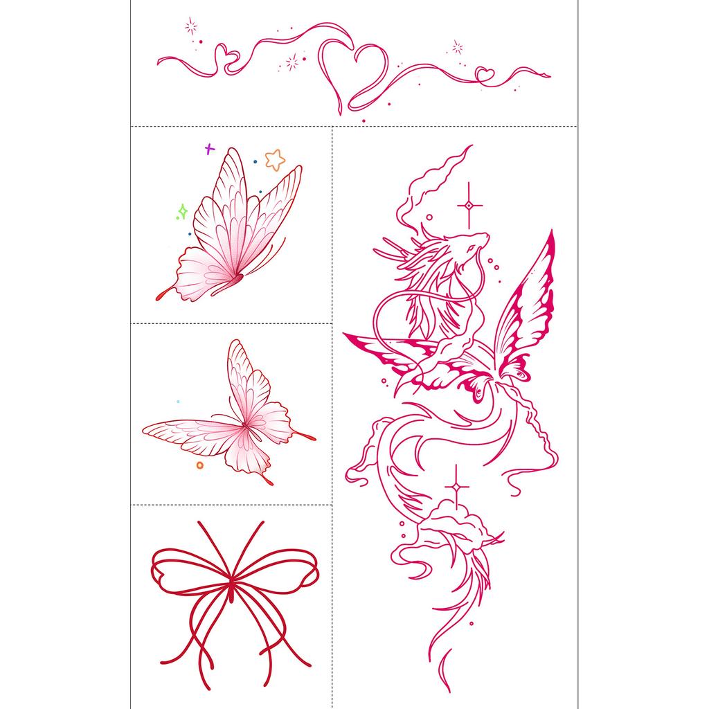 Butterfly Ghost Bow Flower Kitten English Short Sentences Multi-Picture Finger Tattoo Sticker