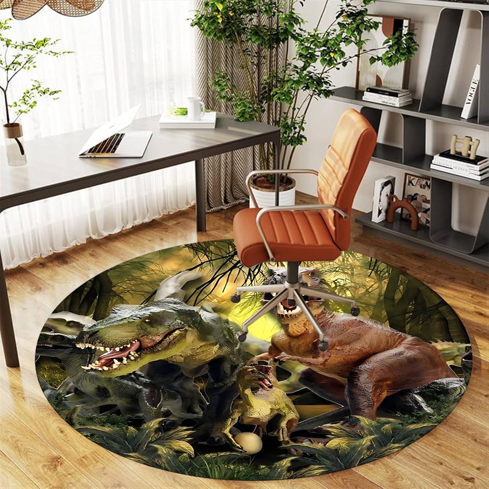 1pc Dinosaur Forest Round Chair mat Area Rug - Non-Slip, Floor Mat for Office, Bedroom, and Indoor Decor c1125318
