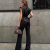 Cross-border European and American elegant high-end sleeveless suit collar vest top, new export women's high-waisted pants set
