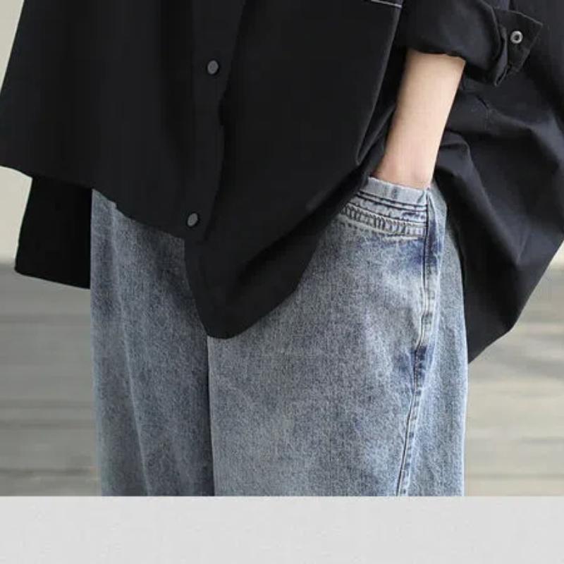 Spring Autumn Solid Irregular Women's  New Spliced Polo Collar Button Fashion Loose Pocket Casual Long Sleeve Blouses Shirts