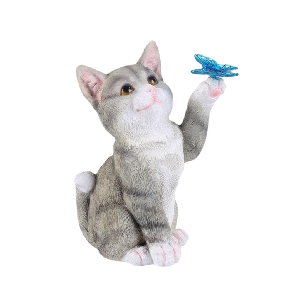 Outdoor Cat Sculpture Figurine Pendant Garden LED Solar Lights Cute Cat Animal Statue Sculptures  for Landscape Yard