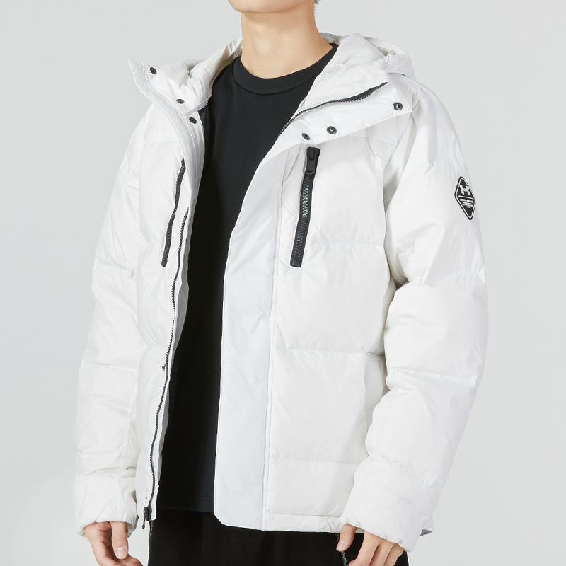 Under Armour Solid Color Sports Casual Hooded Down Jacket Men Outerwear White 1375437-112