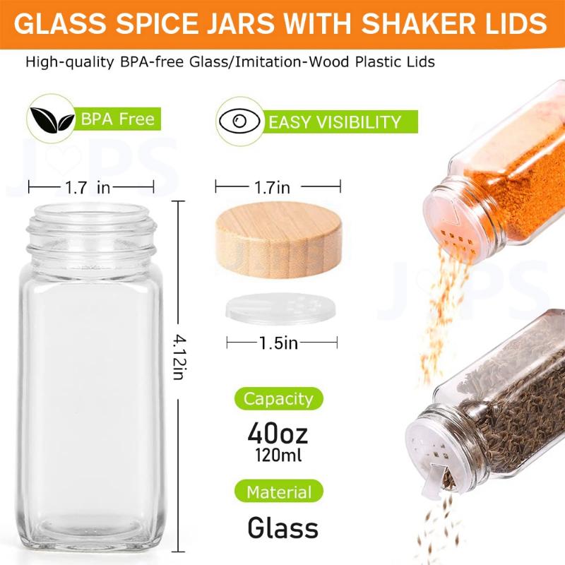 6/12/24pcs Glass Spice Jars with Bamboo Lid Spice Seasoning Containers Salt Pepper Shakers Spice Organizer Kitchen Spice Jar Set