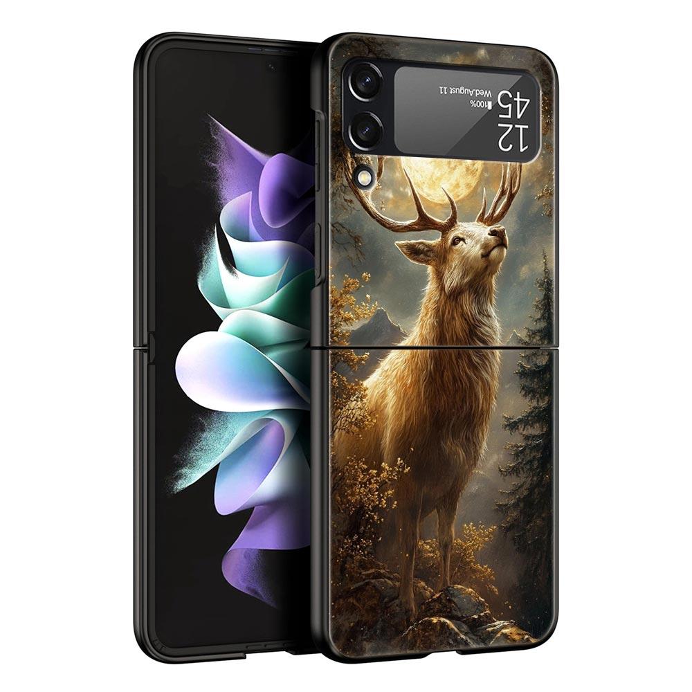 Cartoon Animal Deer Hard PC Phone Case For Samsung Galaxy Z Flip 7 6 5 4 Black Cover For Galaxy Z Flip 3 Foldable Shell Fundas