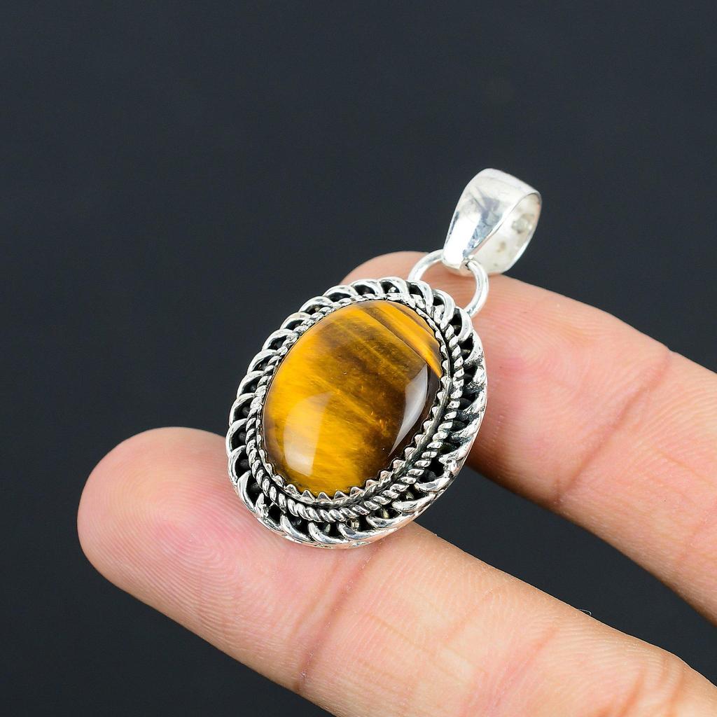 Mothers Day Deal Tiger Eye Stone Sterling Silver Anniversary Artisan New Pendant