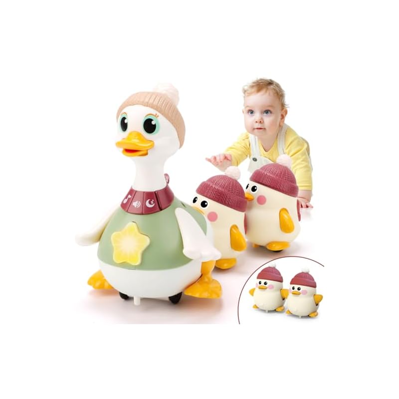 REMOKING Baby Toy Set of 3 Ducks (Mother and Ducklings) for 0 Years Old, with Music and Lights, Moving Toy, Baby Shower Gift, Birthday Gift, Christmas