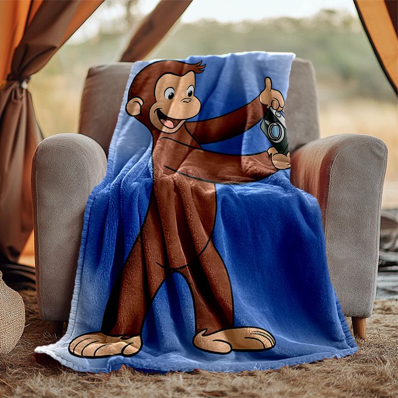 Curious George Flannel Blanket Soft Warm All-Season Throw, Design for Camping, Car Travel, Hiking Sofa, Bed, Office Perfect Gift for Parties