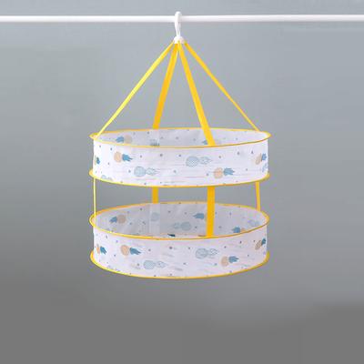 Double Layer Foldable Hanging Dryer Basket Multifunctional Indoor Clothes Drying Net with Wall 61cm
