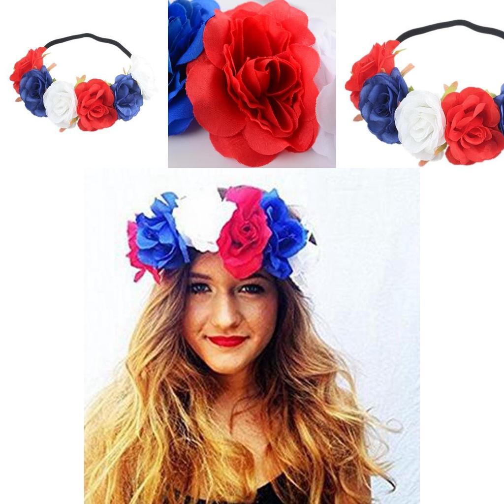 Beautiful Red White Blue Flower Crown Headband For Royal Celebrations