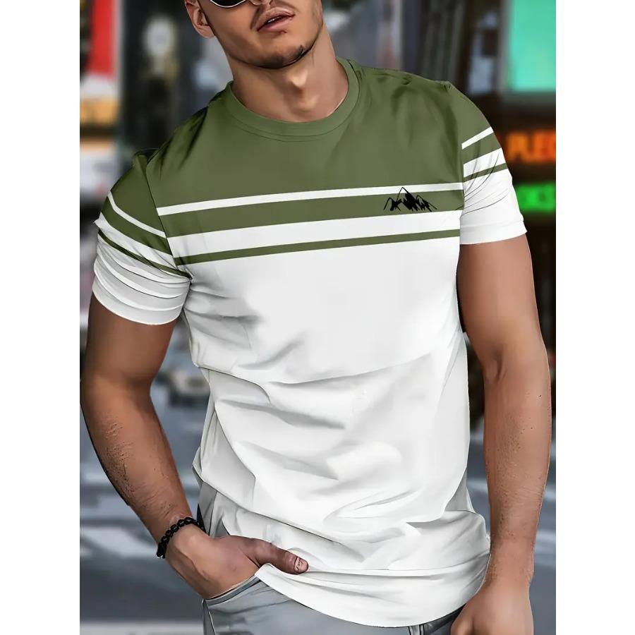 Men Novel Striped 3D Print T-shirts Beachwear Letters Stretch Polyester Sports Short Sleeve Tops