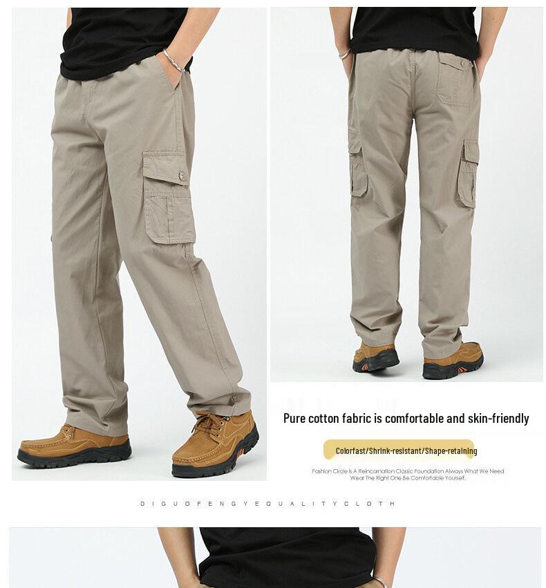 Spring & Autumn Multi-Pocket Loose Fit Casual Pants for Middle-Aged Men