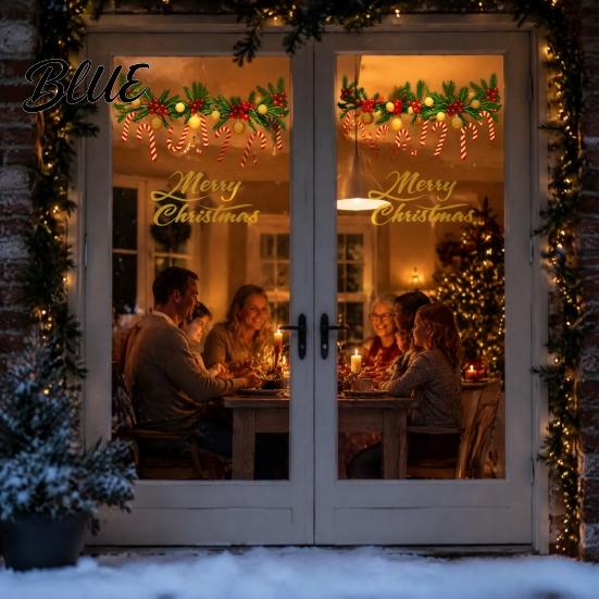 Versatile Home Party Decorations Merry Christmas Window Clings Cute Garland Stickers with Candy Canes Balls Berries Clings Decals for Glass,