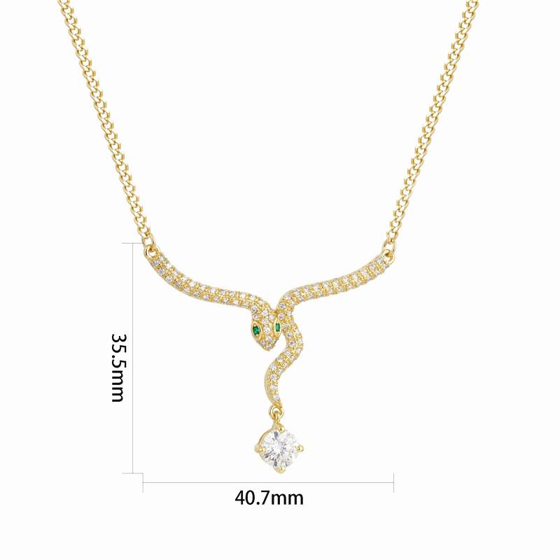 Copper Zodiac Necklace: Snake with Pearl and 18k Gold Cubic Zirconia Diamonds Clavicle Chain золотой