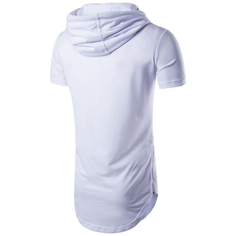 Men's T-shirt Hooded Zipper Decoration Medium Long Round Neck Base T-shirt