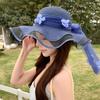 Sweet Wide-brimmed Straw Hat Breathable Lace Flower Beach Hat with Mesh Bow Wave Edge Sunshade Hat for Summer Sun Protection