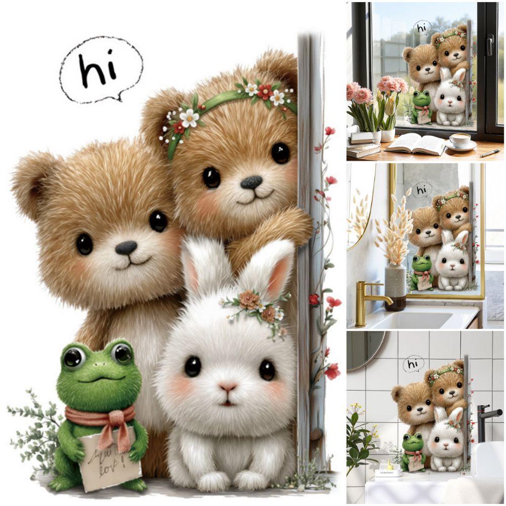 Cartoon Animal Decorative Sticker Bear Rabbit Frog Electrostatic Decals Static Stickers Glass Door