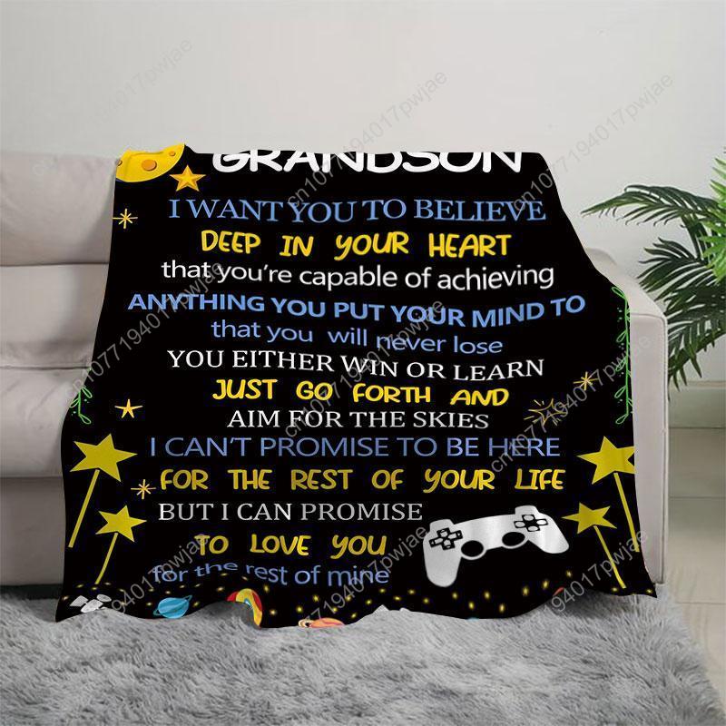 Letter & Star Print Blanket To My Grandson GiftBlanket Soft Throw Blanket Cool BedroomAccessorie Home Essentials Custom Blankets