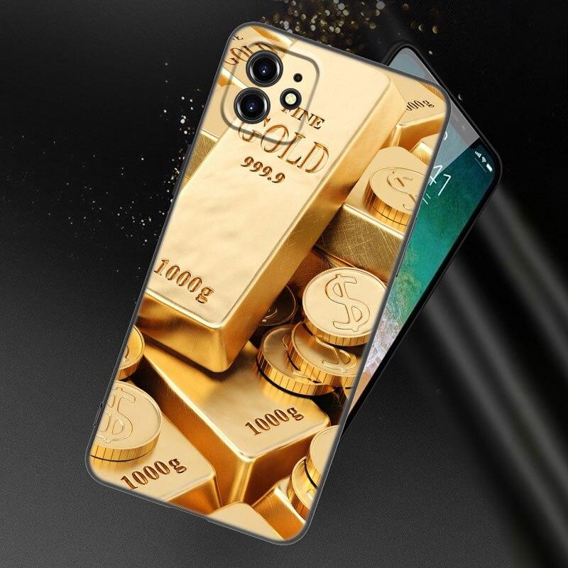 Money Dollars Gold Coin Phone Case For Apple iPhone 13 12 Mini 11 Pro XS Max XR X 8 7 6S 6 Plus SE 2022 2020 5S 5 Black Cover